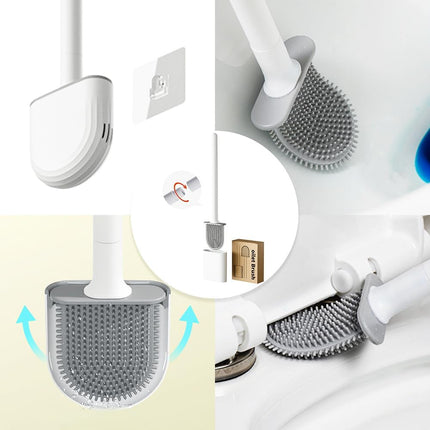 Mini RV Silicone Toilet Brush with TPR Bristles & ABS Detachable Handle Set, Flexible 360°Deep Cleaners Brushes, Wall-Mounted Design for Space-Saving RV Bathrooms Toilet Bowl Brush (Black).