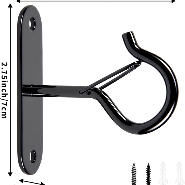 Heavy Duty Ceiling Hooks for Hanging Plants and String Lights, 2.36 Inch Plant Hook with Safety Latch, Ceiling Hanging Hook for Bird Feeders and Lanterns, Indoor Outdoor Use 40 lbs (Black, 6 Pcs).