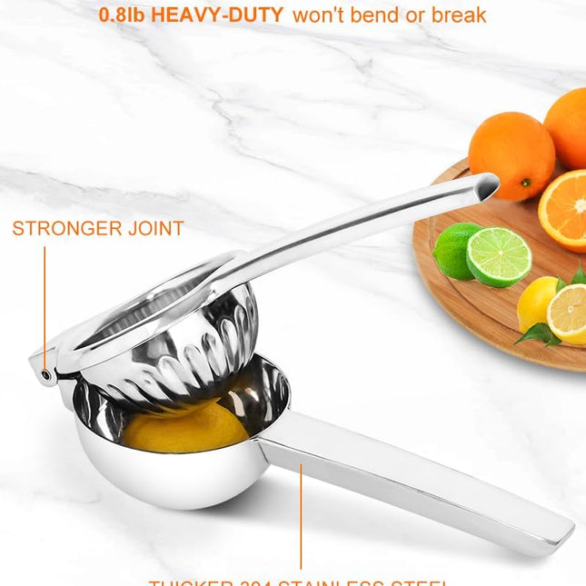 Lemon Squeezer Juicer for Lime and Lemon, Heavy-Duty 304 Stainless Steel, High Juice Yield Manual Juicer, Ergonomic Handle, Dishwasher Safe.