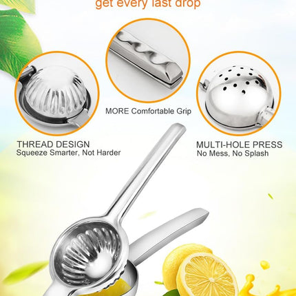 Lemon Squeezer Juicer for Lime and Lemon, Heavy-Duty 304 Stainless Steel, High Juice Yield Manual Juicer, Ergonomic Handle, Dishwasher Safe.