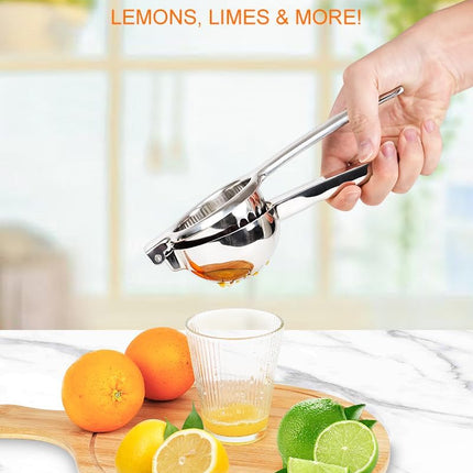Lemon Squeezer Juicer for Lime and Lemon, Heavy-Duty 304 Stainless Steel, High Juice Yield Manual Juicer, Ergonomic Handle, Dishwasher Safe.