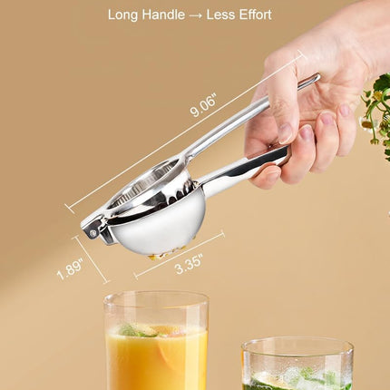 Lemon Squeezer Juicer for Lime and Lemon, Heavy-Duty 304 Stainless Steel, High Juice Yield Manual Juicer, Ergonomic Handle, Dishwasher Safe.
