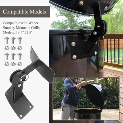 Stainless Lid Hinge Kit Compatible with Weber Smokey Mountain Grill 18.5" & 22.5" Model, One Touch BBQ Quick Release - Let The Lid Connect to The Grill, Black.