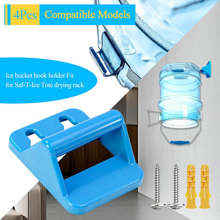 4 pcs Multifunctional Ice Bucket Hanger Bracket, Ice Bucket Hook Holder, Fit for Saf-T-Ice Tote Drying Rack, W/Screws & Anchors, for Sanitary Drying, Cleaning, Convenient Storage.