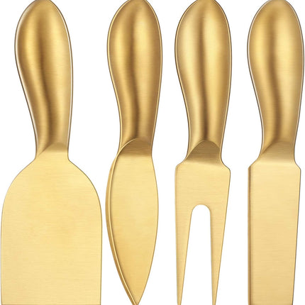 4 Pieces Stainless Steel Cheese Knives Set, Knife Fork Slicer Butter Knife Set for Charcuterie and Cheese Spread Kitchen Cooking Christmas Gift for Women (Gold).