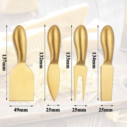 4 Pieces Stainless Steel Cheese Knives Set, Knife Fork Slicer Butter Knife Set for Charcuterie and Cheese Spread Kitchen Cooking Christmas Gift for Women (Gold).
