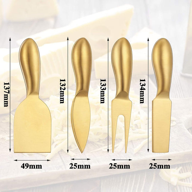 4 Pieces Stainless Steel Cheese Knives Set, Knife Fork Slicer Butter Knife Set for Charcuterie and Cheese Spread Kitchen Cooking Christmas Gift for Women (Gold).