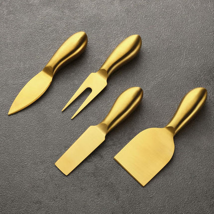 4 Pieces Stainless Steel Cheese Knives Set, Knife Fork Slicer Butter Knife Set for Charcuterie and Cheese Spread Kitchen Cooking Christmas Gift for Women (Gold).