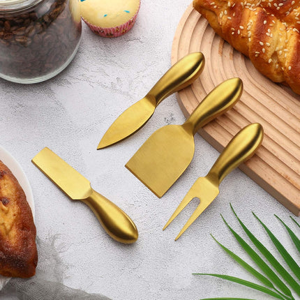 4 Pieces Stainless Steel Cheese Knives Set, Knife Fork Slicer Butter Knife Set for Charcuterie and Cheese Spread Kitchen Cooking Christmas Gift for Women (Gold).