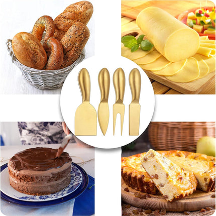 4 Pieces Stainless Steel Cheese Knives Set, Knife Fork Slicer Butter Knife Set for Charcuterie and Cheese Spread Kitchen Cooking Christmas Gift for Women (Gold).