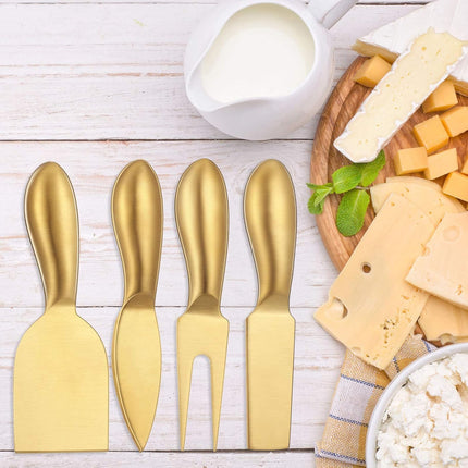 4 Pieces Stainless Steel Cheese Knives Set, Knife Fork Slicer Butter Knife Set for Charcuterie and Cheese Spread Kitchen Cooking Christmas Gift for Women (Gold).