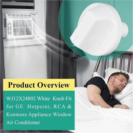2 Pcs WJ12X24802 Air Conditioner Knob Replacement Part, White Knobs Fits GE Appliance Window Air Conditioner, Compatible with Hotpoint, RCA & Kenmore Conditioner Model AHV05LYQ1/AHV05LYW1/AHEC05ACW1.