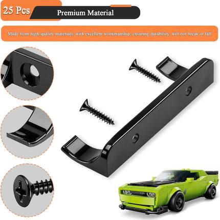 25 Pcs Sturdy Wall Bracket, Vertical Car Display Wall Mount, with 50 Pcs Screws, Compatible with Speed Champion Series Brick Car Models, Display Collectible Cars Vertical by Wheels on Wall, Black.