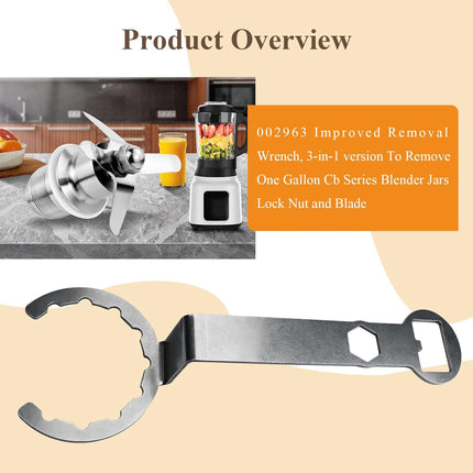 002963 Improved Removal Wrench, To Remove One Gallon Cb Series Blender Jars Lock Nut and Blade, Fit for Waring CB6 CB10 CB15 Lock Nut 012008 & Blade Assembly 502977, As a Bottle Opener (3 in 1).