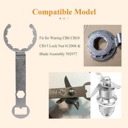 002963 Improved Removal Wrench, To Remove One Gallon Cb Series Blender Jars Lock Nut and Blade, Fit for Waring CB6 CB10 CB15 Lock Nut 012008 & Blade Assembly 502977, As a Bottle Opener (3 in 1).