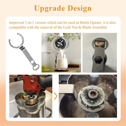 002963 Improved Removal Wrench, To Remove One Gallon Cb Series Blender Jars Lock Nut and Blade, Fit for Waring CB6 CB10 CB15 Lock Nut 012008 & Blade Assembly 502977, As a Bottle Opener (3 in 1).