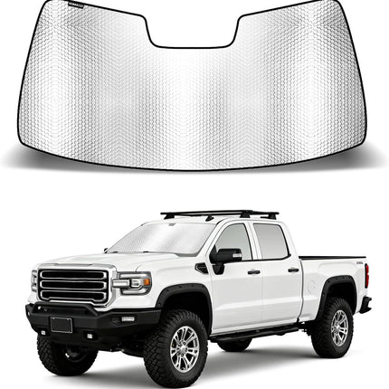 Windshield Sun Shade Compatible with Chevrolet Silverado/GMC Sierra 1500 2019-2025,Silverado/Sierra 2500 HD,3500 HD 2020-2025 Custom Fit Foldable Sun Shade for Car Windshield Reflective Aluminum Film.