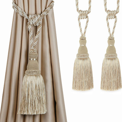 2 Pack Curtain Tiebacks Tassel Drapery Tie-Backs Rope Handmade Holdbacks Home Office Hotel Decorative (Mix Beige, 2 Pack).