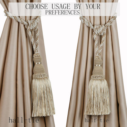 2 Pack Curtain Tiebacks Tassel Drapery Tie-Backs Rope Handmade Holdbacks Home Office Hotel Decorative (Mix Beige, 2 Pack).