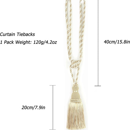 2 Pack Curtain Tiebacks Tassel Drapery Tie-Backs Rope Handmade Holdbacks Home Office Hotel Decorative (Mix Beige, 2 Pack).