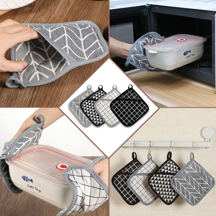 7 Pieces Square Pot Holders Washable Heat Resistant Pocket Mitt with Hanging Loop and Round Thread Weave Coaster Braided Drink Hot Pad Absorbent Woven Coaster for Kitchen Cooking Dinning.