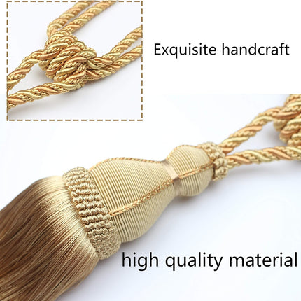 2 Pack Tassel Curtain Tiebacks Holdback Large Handmade Drapery Tie-Backs Rope Home Office Hotel Elegant Decorative (Gold).