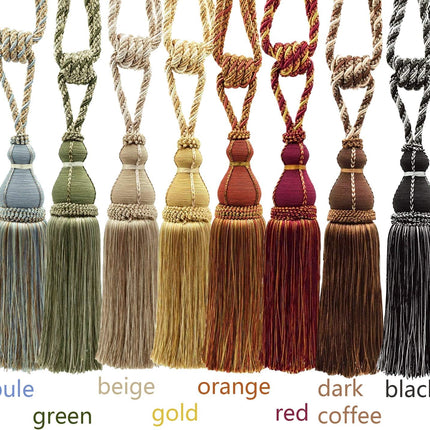 2 Pack Tassel Curtain Tiebacks Holdback Large Handmade Drapery Tie-Backs Rope Home Office Hotel Elegant Decorative (Gold).
