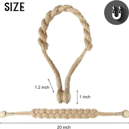 Jute Curtain Tiebacks Magnetic Woven Curtain Holdback Drapery Tie-Back (Jute-2Pack).