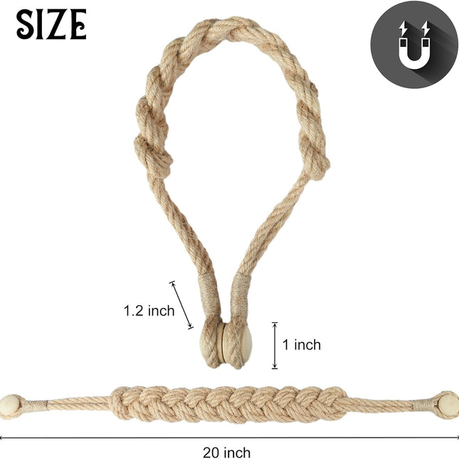 Jute Curtain Tiebacks Magnetic Woven Curtain Holdback Drapery Tie-Back (Jute-2Pack).