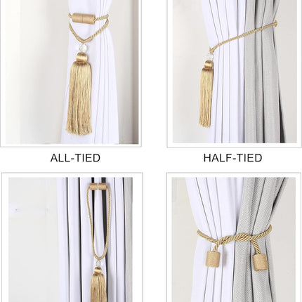 Magnetic Curtain Tiebacks Tassel Ties Backs Holdbacks Rope Convenient Drapes Handmade Home Office Decorative (Gold).