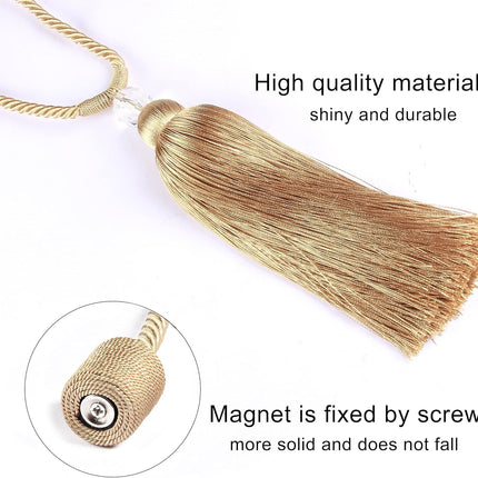 Magnetic Curtain Tiebacks Tassel Ties Backs Holdbacks Rope Convenient Drapes Handmade Home Office Decorative (Gold).