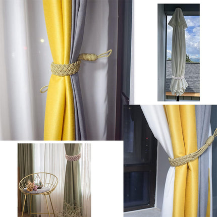 Curtain Tiebacks Ropes Hand-Woven Weave Braid Ties Handmade Home Office Decorative Holdbacks with 2 Metal Screw Hooks (Gold).