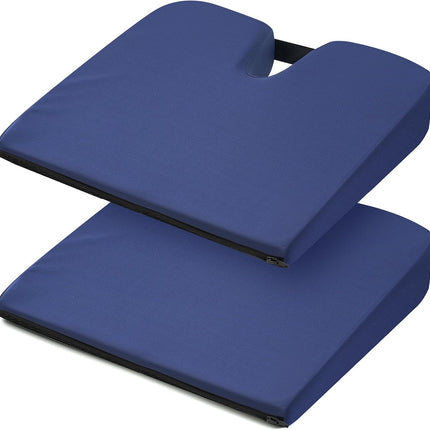 2 Pcs Wedge Seat Cushion for Coccyx 15" Gradual Slope Sciatica Tailbone Cushion with Washable Cover Soft Foam Pad for Pain Relief Driving Office Chairs Recliner Wheelchair, Blue.