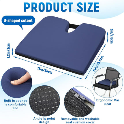 2 Pcs Wedge Seat Cushion for Coccyx 15" Gradual Slope Sciatica Tailbone Cushion with Washable Cover Soft Foam Pad for Pain Relief Driving Office Chairs Recliner Wheelchair, Blue.