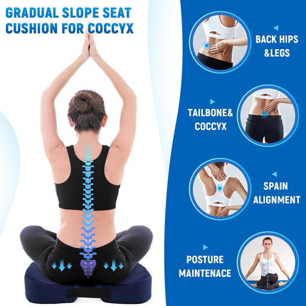 2 Pcs Wedge Seat Cushion for Coccyx 15" Gradual Slope Sciatica Tailbone Cushion with Washable Cover Soft Foam Pad for Pain Relief Driving Office Chairs Recliner Wheelchair, Blue.