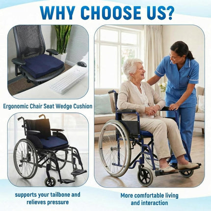 2 Pcs Wedge Seat Cushion for Coccyx 15" Gradual Slope Sciatica Tailbone Cushion with Washable Cover Soft Foam Pad for Pain Relief Driving Office Chairs Recliner Wheelchair, Blue.