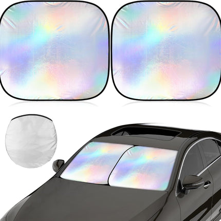2 Pcs 31 x 28 Inch Car Windshield Sun Shade Foldable, Hologram Foil Front Windshield Shade for Car Truck SUV Van Blocks UV Rays Sun Visor Protector (Iridescent Mermaid Style).