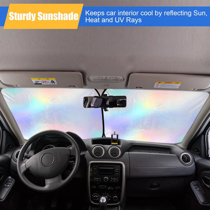 2 Pcs 31 x 28 Inch Car Windshield Sun Shade Foldable, Hologram Foil Front Windshield Shade for Car Truck SUV Van Blocks UV Rays Sun Visor Protector (Iridescent Mermaid Style).