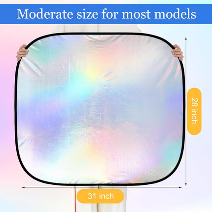2 Pcs 31 x 28 Inch Car Windshield Sun Shade Foldable, Hologram Foil Front Windshield Shade for Car Truck SUV Van Blocks UV Rays Sun Visor Protector (Iridescent Mermaid Style).