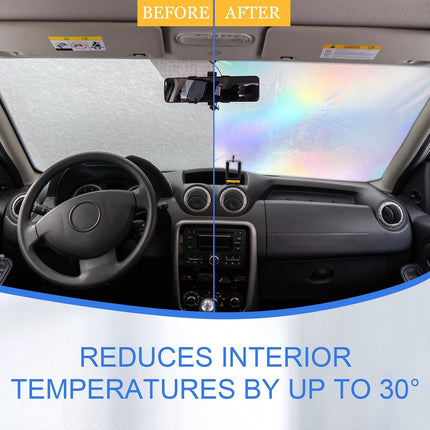 2 Pcs 31 x 28 Inch Car Windshield Sun Shade Foldable, Hologram Foil Front Windshield Shade for Car Truck SUV Van Blocks UV Rays Sun Visor Protector (Iridescent Mermaid Style).