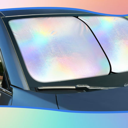 2 Pcs 31 x 28 Inch Car Windshield Sun Shade Foldable, Hologram Foil Front Windshield Shade for Car Truck SUV Van Blocks UV Rays Sun Visor Protector (Iridescent Mermaid Style).