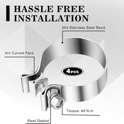4 Pcs 3 Inch Muffler Clamp, Narrow Band Muffler Clamp Stainless Steel for Pipes and System Repair.