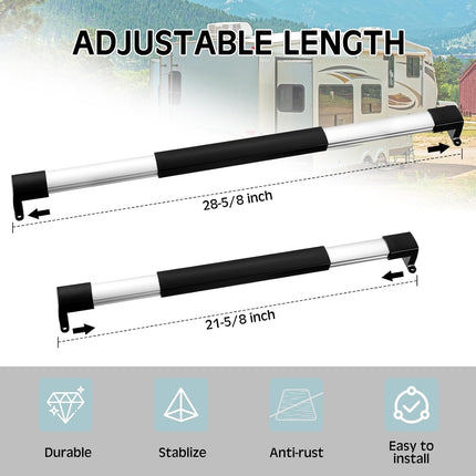 2 Pcs RV Screen Door Handle Cross Bar, Adjustable Camper Door Grab Bar 21-5/8 to 28-5/8 with Non Slip Grip Aluminum Support Handle for Trailer, Motorhome, Truck, Camping, Travel RV Accessories.