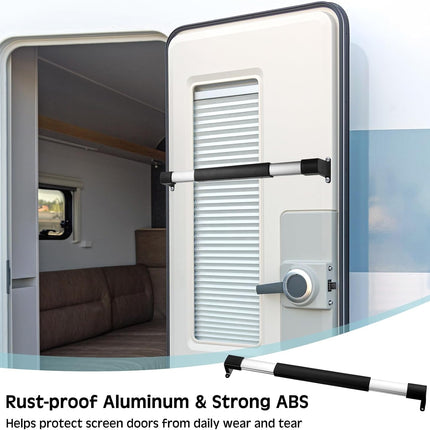 2 Pcs RV Screen Door Handle Cross Bar, Adjustable Camper Door Grab Bar 21-5/8 to 28-5/8 with Non Slip Grip Aluminum Support Handle for Trailer, Motorhome, Truck, Camping, Travel RV Accessories.