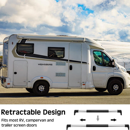 2 Pcs RV Screen Door Handle Cross Bar, Adjustable Camper Door Grab Bar 21-5/8 to 28-5/8 with Non Slip Grip Aluminum Support Handle for Trailer, Motorhome, Truck, Camping, Travel RV Accessories.
