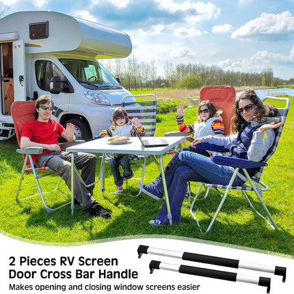 2 Pcs RV Screen Door Handle Cross Bar, Adjustable Camper Door Grab Bar 21-5/8 to 28-5/8 with Non Slip Grip Aluminum Support Handle for Trailer, Motorhome, Truck, Camping, Travel RV Accessories.