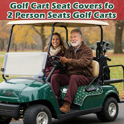 2 Pack Golf Cart Seat Covers Funny Seat Towel Blanket with 2 Large Front Pockets & Non Slip Backing Universal Fit for 2 Person Golf Cart 52" x 30" (Christmas).