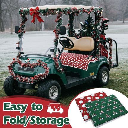2 Pack Golf Cart Seat Covers Funny Seat Towel Blanket with 2 Large Front Pockets & Non Slip Backing Universal Fit for 2 Person Golf Cart 52" x 30" (Christmas).