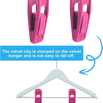 30 Pack Hot Pink Velvet Hanger Clips, Strong Hanger Clips Perfect for Organizing Skirts/Pants/Thin Felt Hangers.