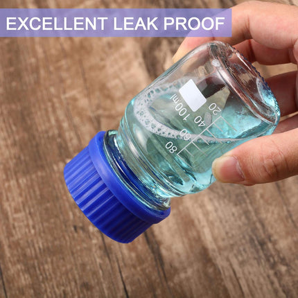 4 Pieces Glass Round Media Storage Glass Bottles Borosilicate Media Bottles with GL45 Blue Screw Cap for Lab Water Reagent Liquids(100 ml).